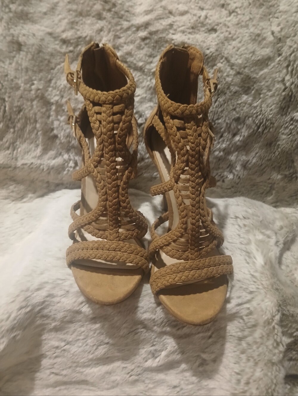 Aldo Braided Strappy Heeled Sandals in Tan